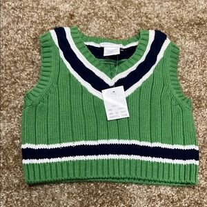 Green Knit Vest with Navy and White Stripes